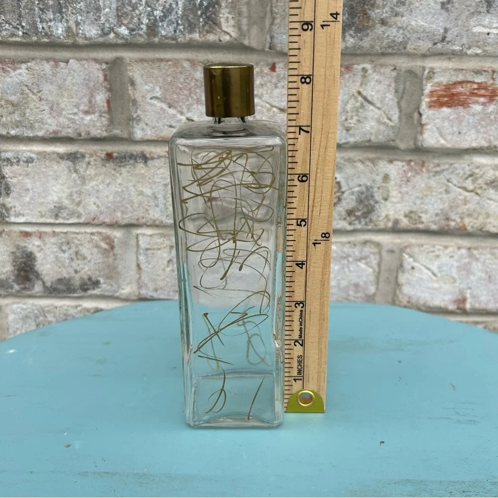 Vintage Mid Century English Bar Set Wood Brass Glass Bottles